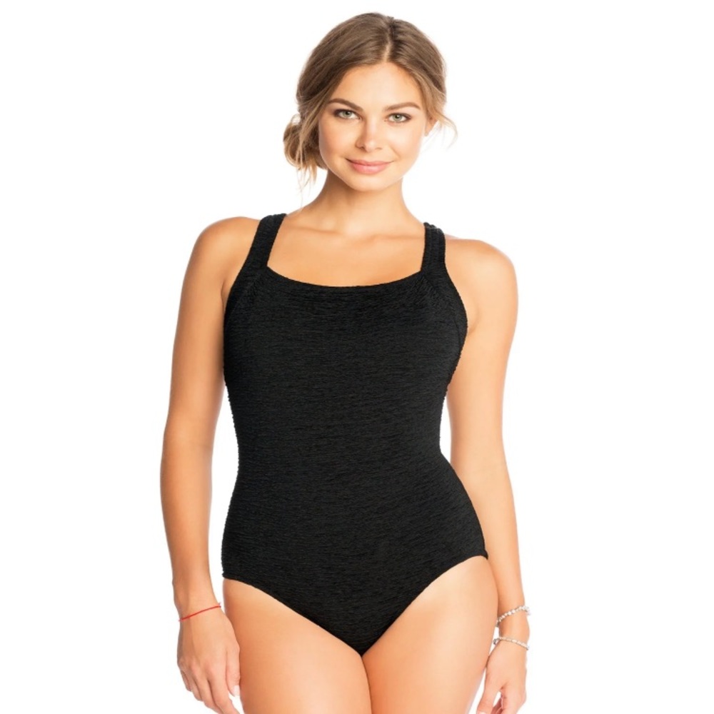 Vix Paula Hermanny Textured One-Piece Swimsuit krinkled Padded Black 20W